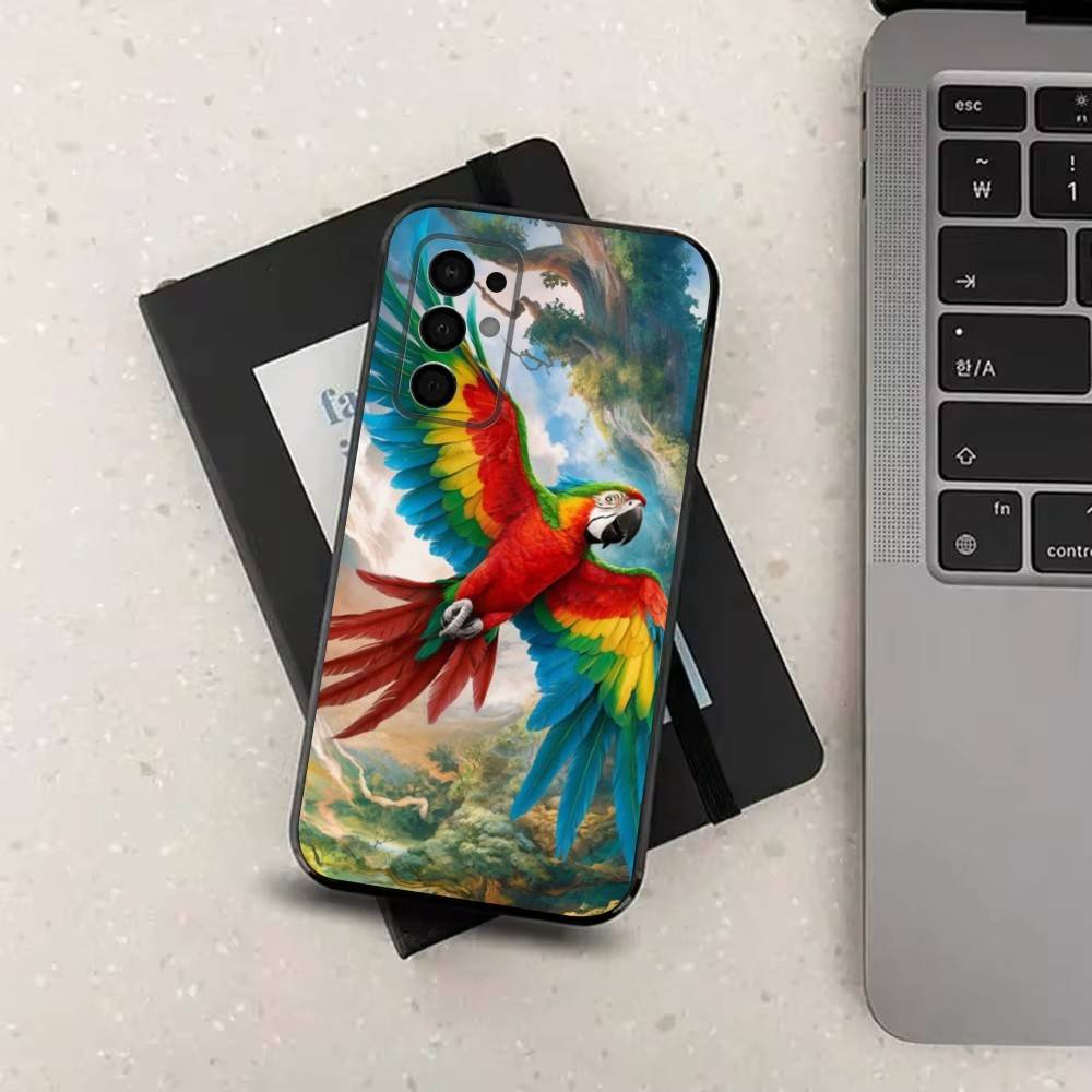 A-Animal Parrot Bird Phone Case For Samsung Galaxy A73,31,32,72,41,53,52,71,22,5G,Note,J7,8,9 Soft Black Silicone Cover