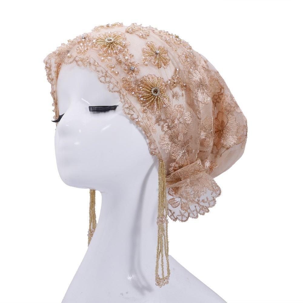 Flower Embroidery Fishtail Cap Shiny Beads Indian Headscarf Turban Hat Ethnic Festival оранжевый