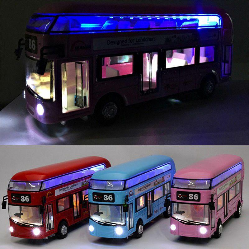 Premium Quality Double-decker Tour London City Bus Pull Back Car Kid Toy With Sound And Light