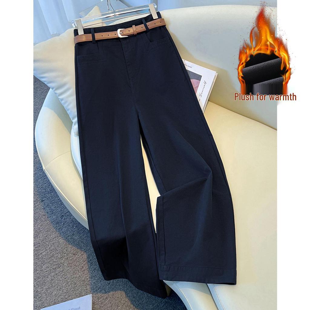 Women's Khaki High-Waisted Wide-Leg Pants - 2025 Autumn/Winter Slimming Versatile Casual Suit