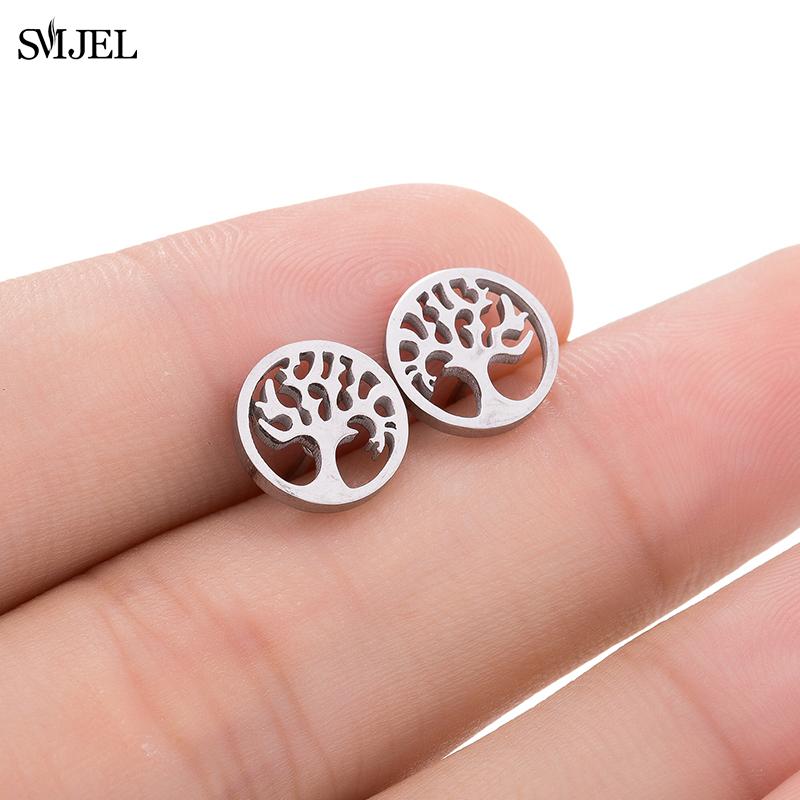 Fashion Round Tree of Life Stud Earrings Women Bohemian Tree Plant Jewelry Stainless Steel Earrings Ear Accessories Bijoux Gold Color Plated