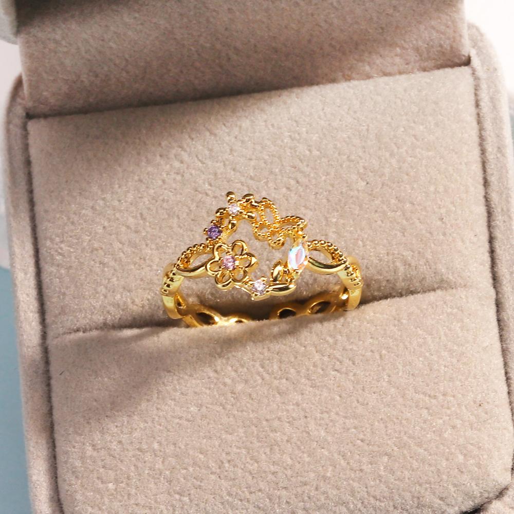 New Cute Colorful Zircon Flower Ring For Women Girl Fashion Vintage Zircon Adjustable Rings Jewelry Gift