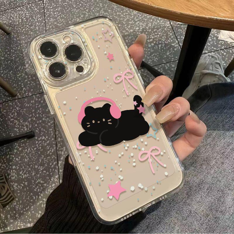 

Little Black Cat Cartoon Soft Shell Case for iPhone 11-16 Pro Max 14