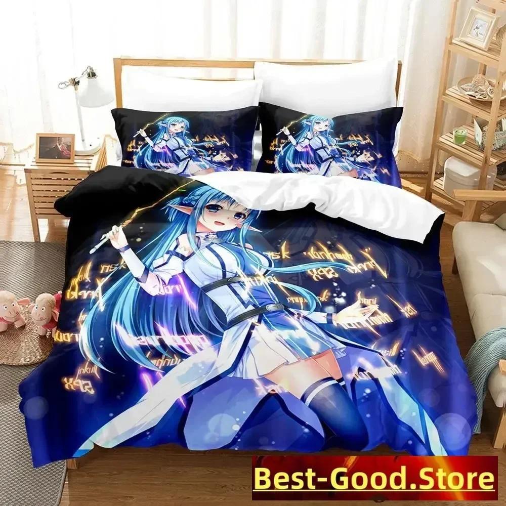 Sword Art Online Ii Bedding Set Cartoon Anime Three-Piece Set Adult Kid Bedroom Duvetcover Sets 3D Kawaii Roupas De Cama