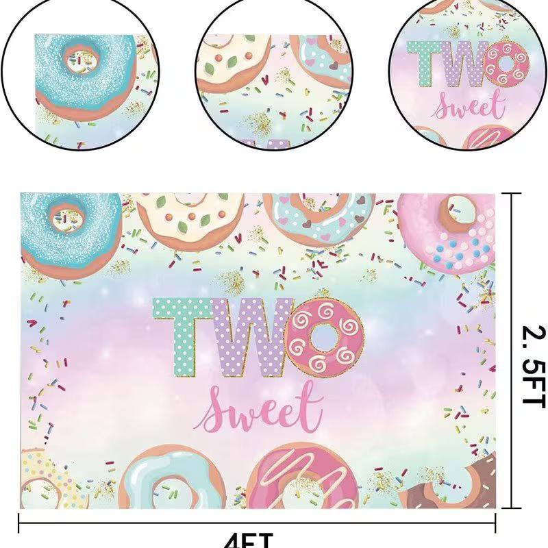 2D "Two Sweet" Donut Themed Birthday Backdrop for Studio, Photoshoot & Wall Decor