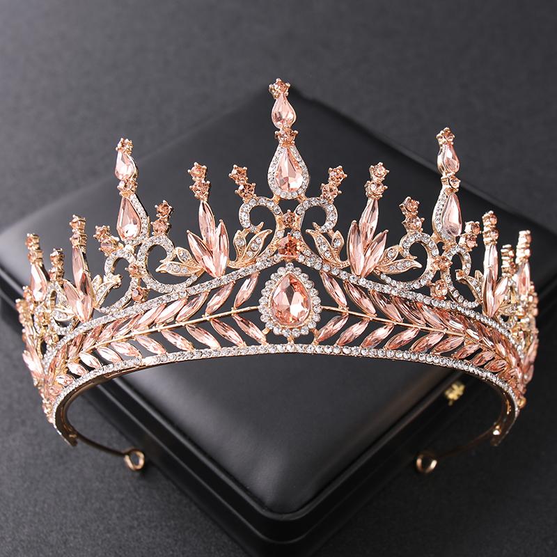 Rose Gold Color Crystal Tiaras And Crowns Rhinestone Prom Princess Diadem Wedding Bridal Hair Accessories Jewelry Crown Tiara