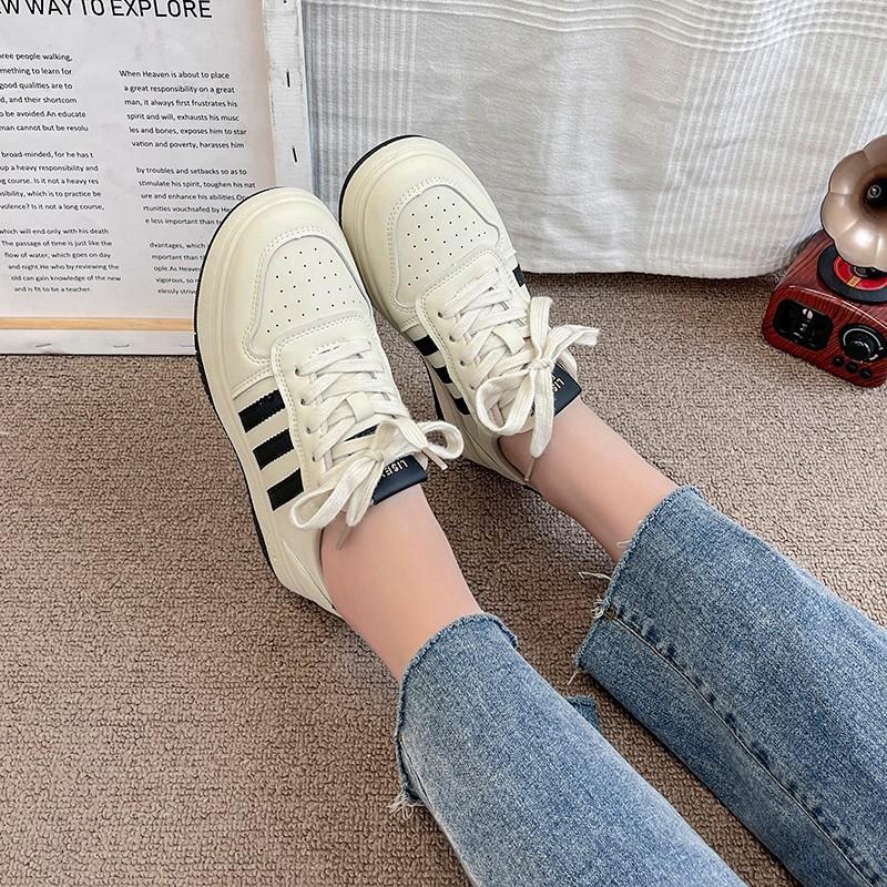 Popular Three-bar Mesh Versatile Little White Shoes Women's 2025 New Summer Retro Leather Single Shoes Sports and Leisure Board Shoes
