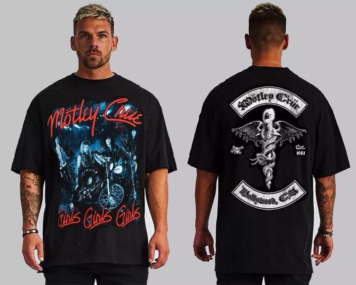 

MOTLEY CRUE GIRLS GIRLS FRONT AND BACK PRINT HARD ROCK BLACK T SHIRTS Unisex T-Shirt XL