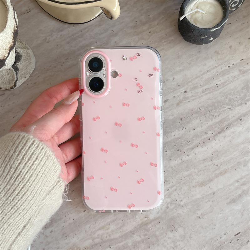 

Minimalist Full Screen Bow Cat Phone Case for iPhone 14/15/16 Pro Max, Girly Heart Design Apple 17 Pro