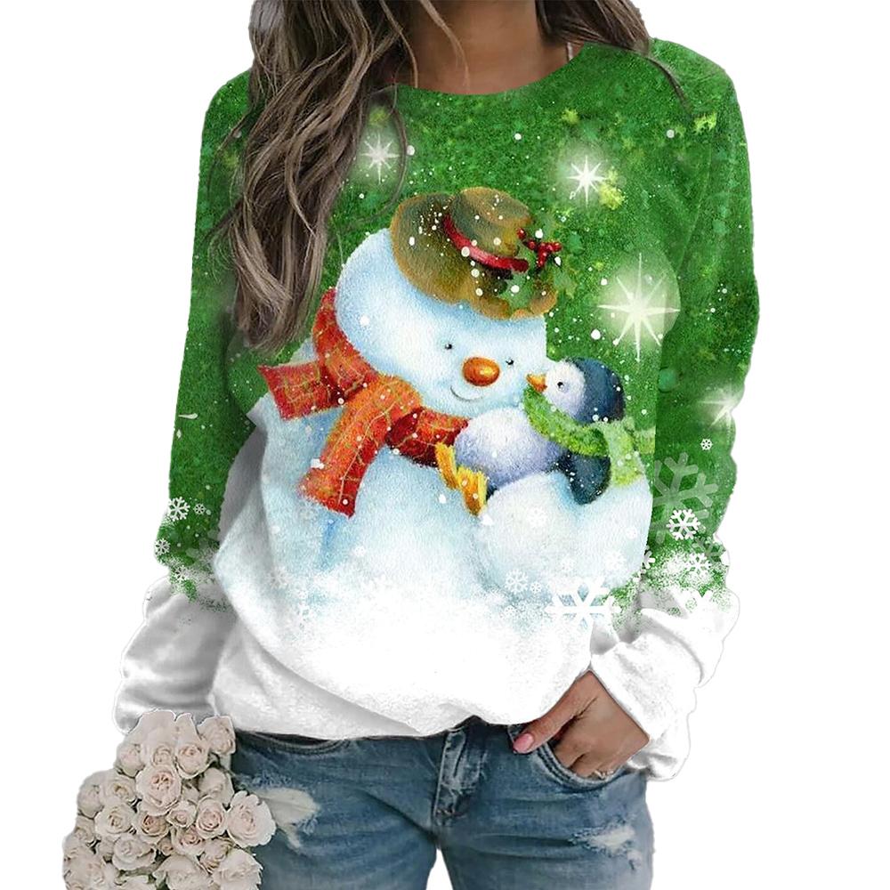 

Женский свитшот пуловер Рождественский свитшот с графическим принтом Снеговик Снежинка Повседневная уличная одежда Круглый вырез Длинный рукав 8XL