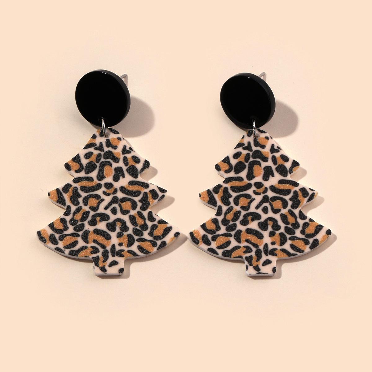 

Retro Leopard Print Christmas Tree Dangle Earrings for Women
