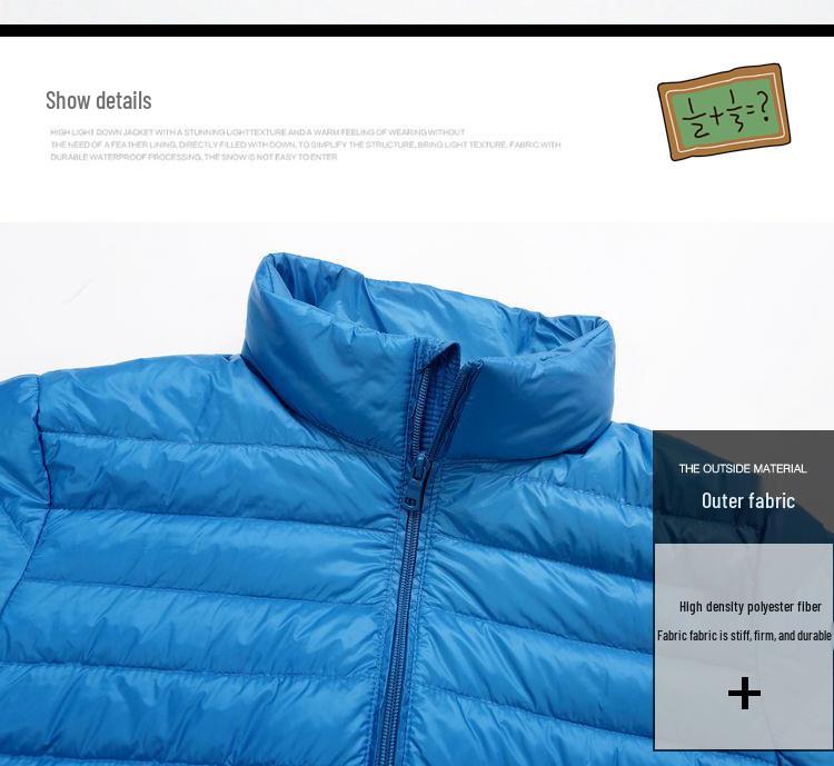 Men's Lightweight Down Jacket, Stand Collar, Slim Fit, Plus Size, Autumn/Winter Collection, Casual Short Coat