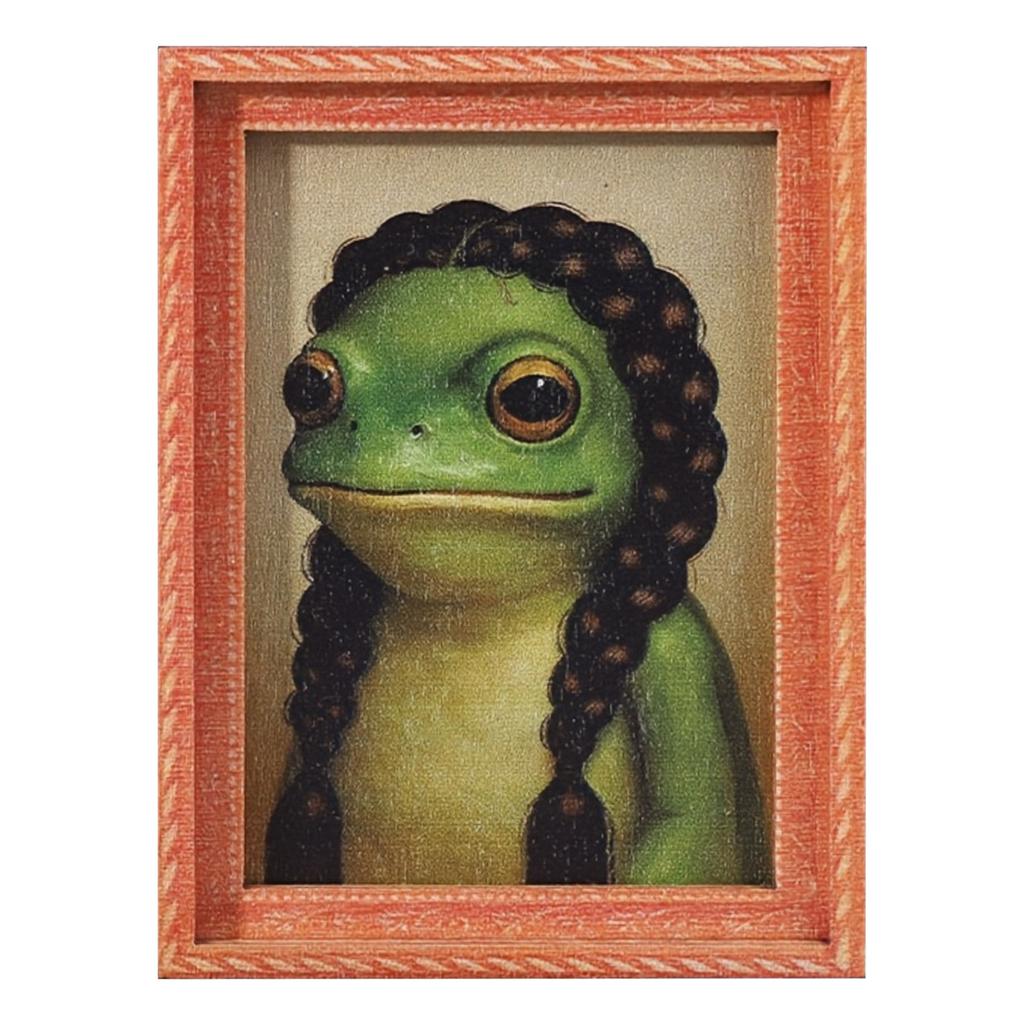 Animals Refrigerator Magnet with Wooden Frames Design Cute Vintage-Style Frog Art Magnet for Home Kitchen Office Decor