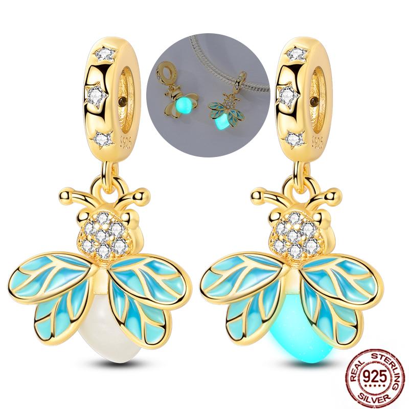Shining Luminous Firefly Charms Copper Bulb Octopus Jellyfish Bee Fit Dangle Original Bracelets Glow Beads Women Diy Jewelry