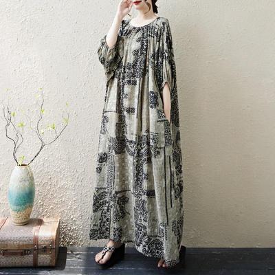 Manga curta Tamanho Plus Algodão vintage bolinhas floral novo em vestidos para mulheres casual solto maxi longo vestido de verão