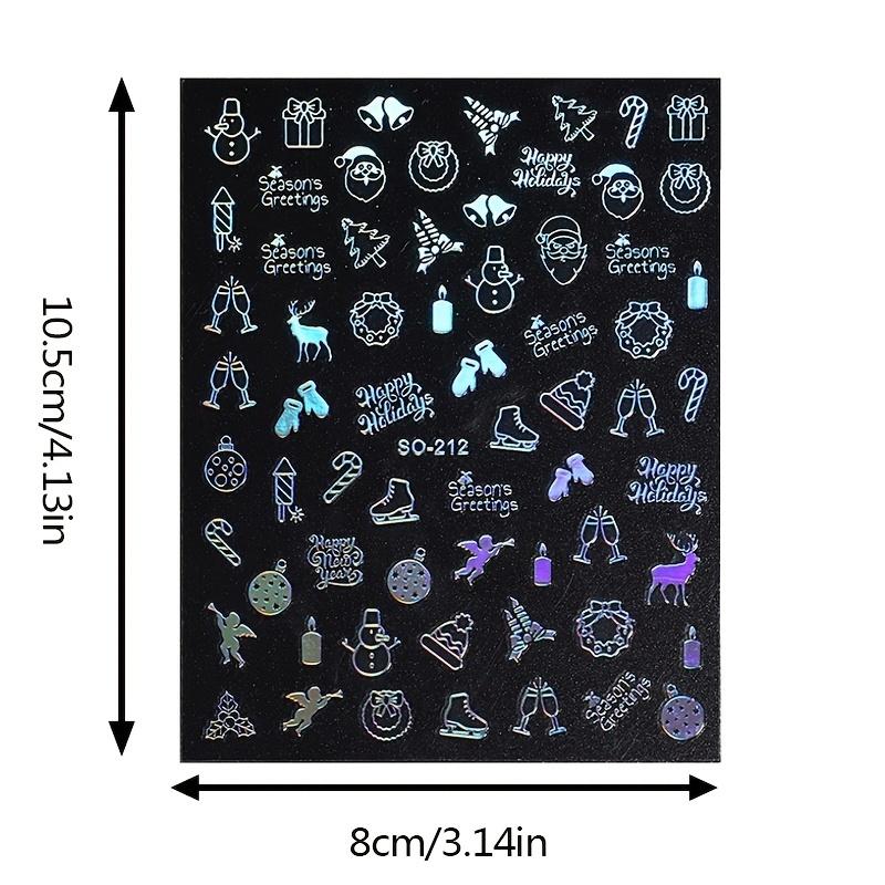 10pcs 3D Nail Art Stickers, European and American Christmas Series Snowflake Bells Moose Laser Nail Stickers, Hundreds of Nail Decorations