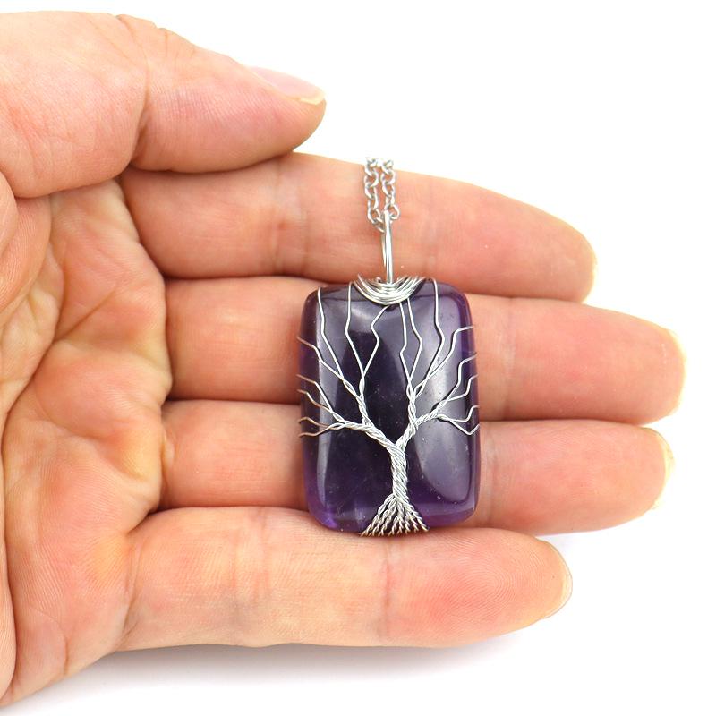 TikTok Live Natural Crystal Agate Tree of Life Pendant Necklace N510
