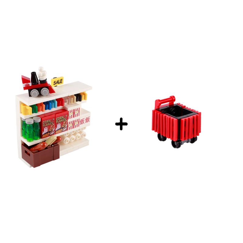 MOC Bricks Accessories City Supermarket Shop Store Building Blocks Street View Drink Food Vegetable Food Dessert Blocks Printed