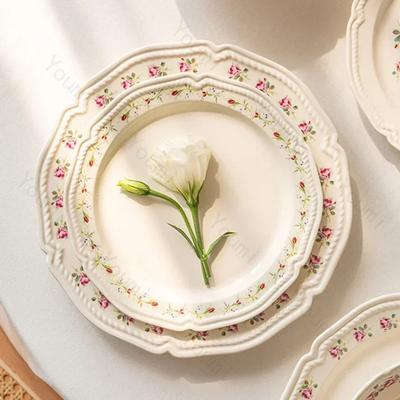 Piatti in Ceramica Rosa Stile Francese Lusso Leggero Ristorante Dessert Ciotole Insalata Piatti Deliziosi Stoviglie Squisite