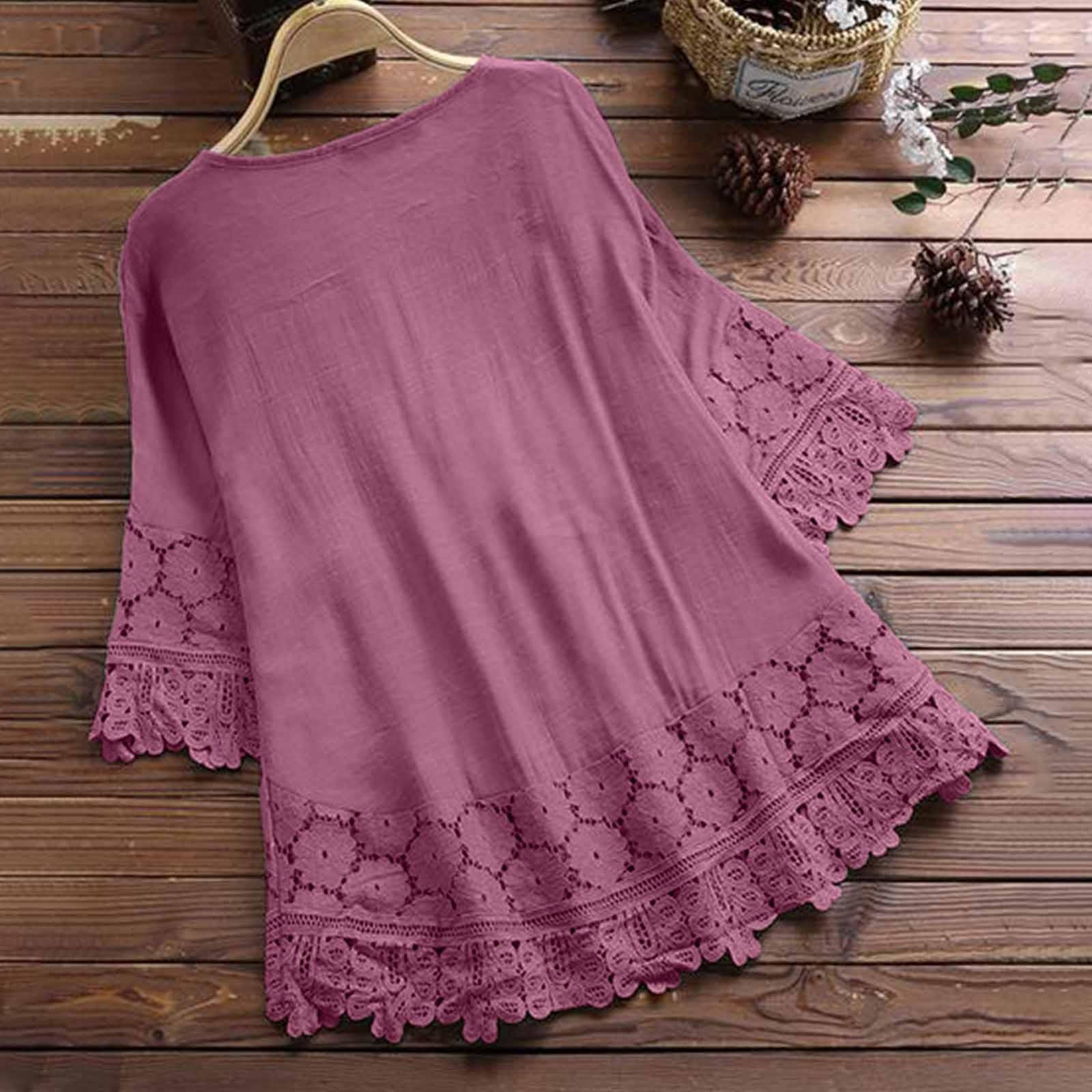 Женские модные однотонные повседневные топы со средним рукавом и завязками из кружева — фото 3