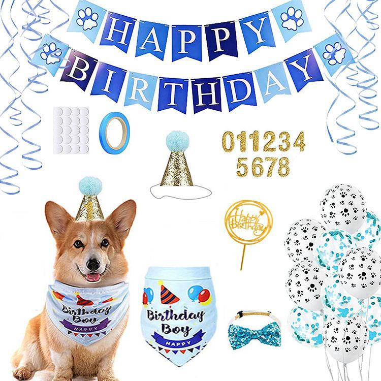 Happy Birthday Pet Holiday Products for Dogs Cats Mascotacs Accessories Party Cosplay Dog Cat Birthday Hat Bandana Bow Tie Set