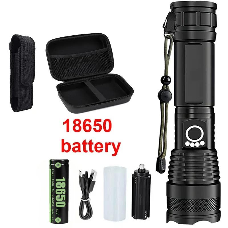Rechargeable Aluminum Alloy Super Bright LED Flashlight Adjustable Powerful Flash Light with 5 Modes Waterproof for Home Camping