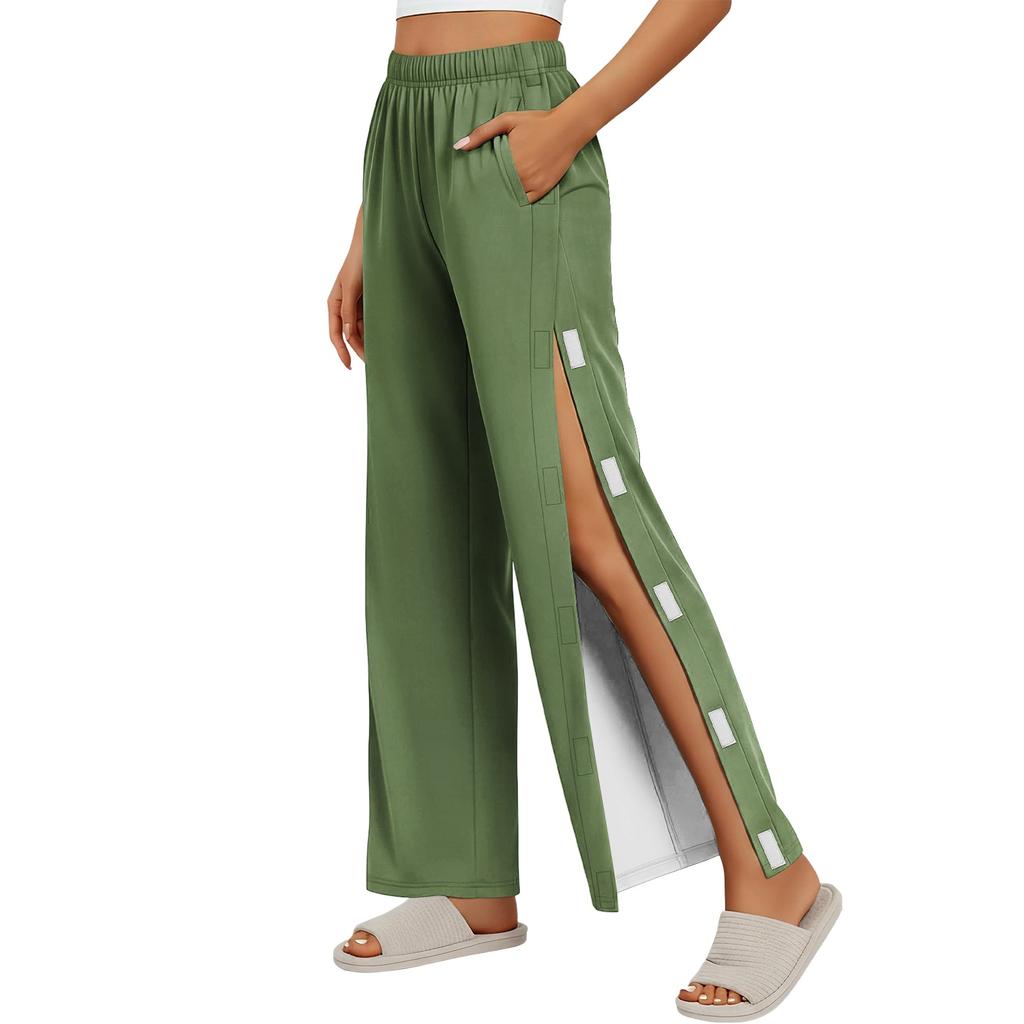 Women Gradient Side Hook and Loop Closure Easy Open Post Surgery Recovery Care Long Pants Elastic Waistband Lightweight Fabric