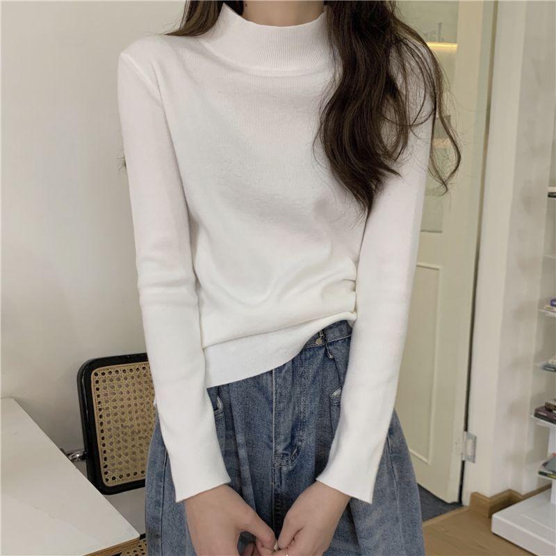 Long Sleeved Knitwear Pullover Women  2022 New Design Sense Small Majority Half High Collar Bottoming Shirt Sweater Female Top