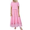 Women Polka Dot Fake Two Pieces  Short Sleeve Summer Plus Size Maxi Dress