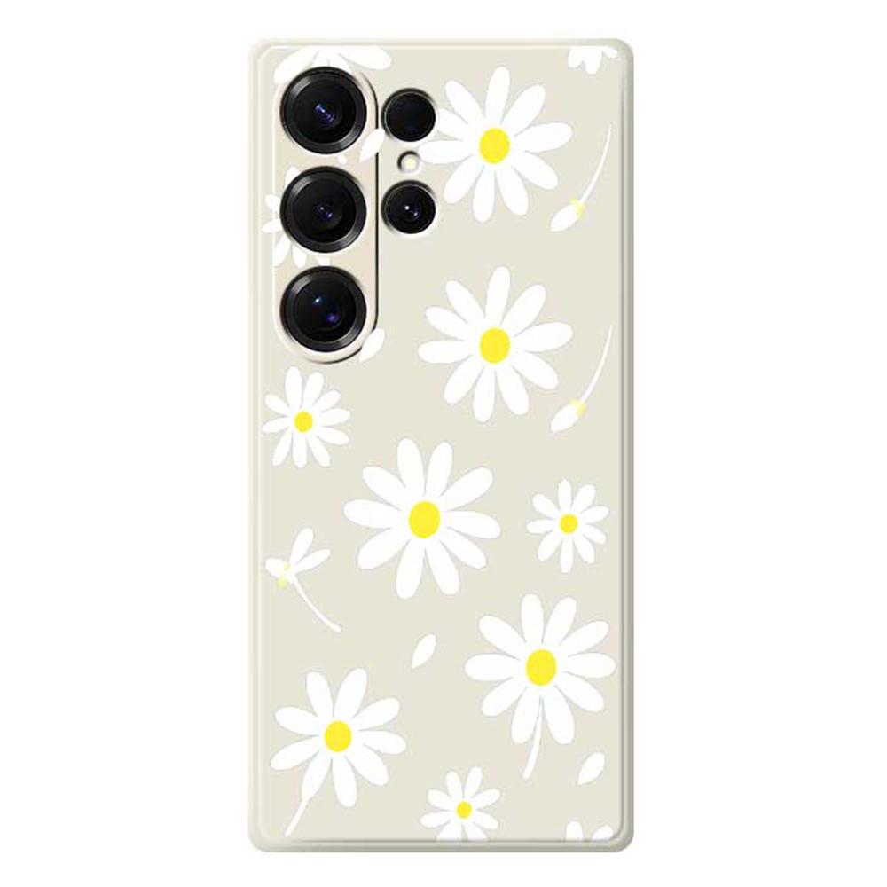 For Samsung Galaxy S25 Ultra Case White Daisy Pattern Printing Straight Edge TPU Phone Back Cover