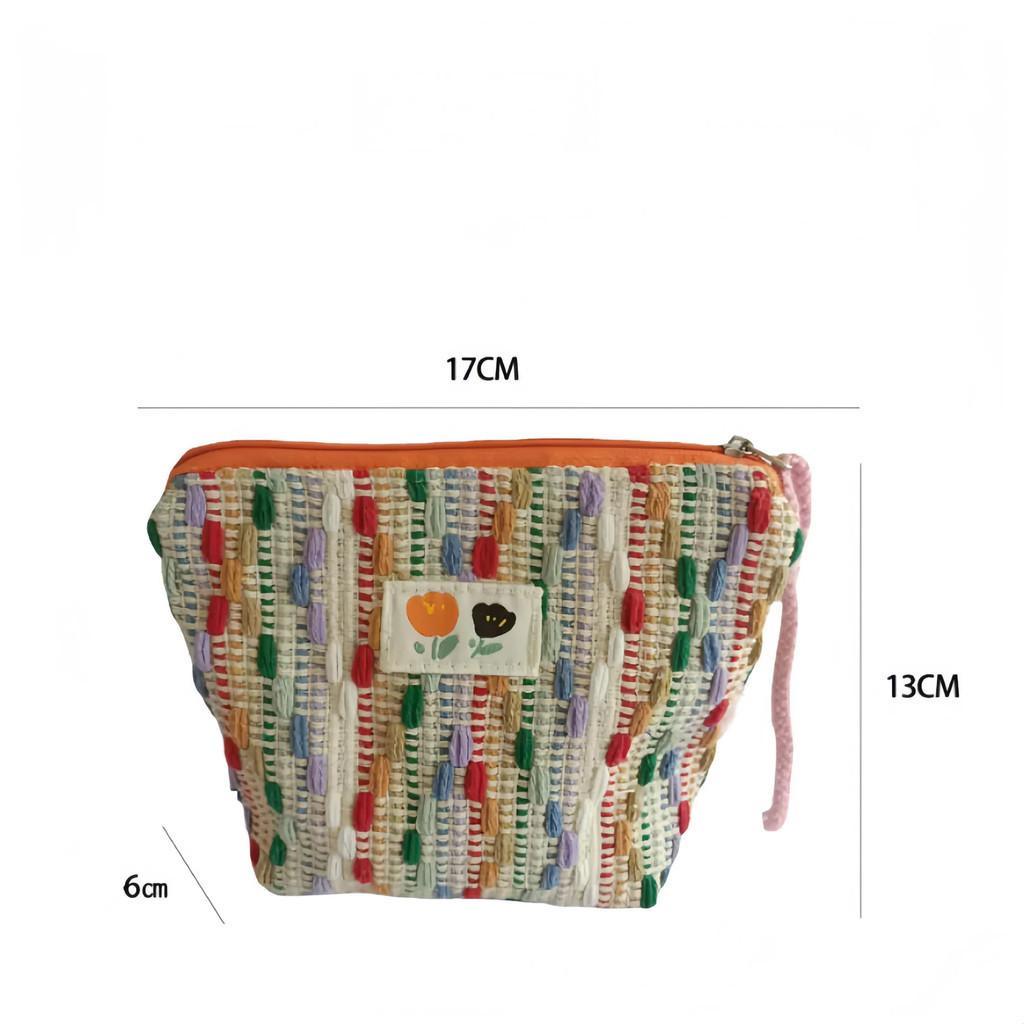 Colorful Rainbow Mini Canvas Cosmetic Bag Small Bag Coin Purse Student Pencil Case Wrist Bag