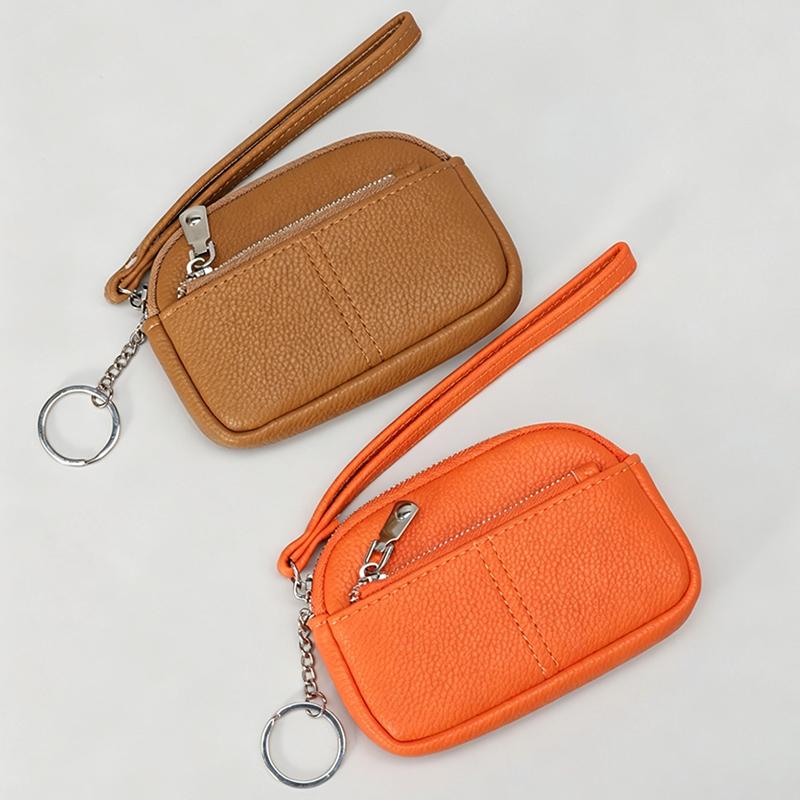 1Pcs Portable Pu Leather Women Mini Wallet Storage Bag Solid Color Students Coin Purse Large Capacity Zipper Wrist Key Bag