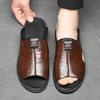 2025 Summer New Men Slippers Luxury Leather Men Sandals Comfortable Soft Sole Beach Shoes Fashion High Quality Men Flat Sandals