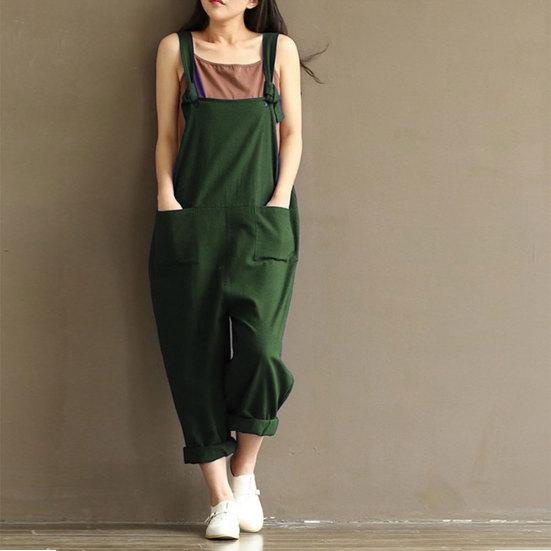 Einfarbige Damen-Overalls für Frühling und Sommer, lässig, lockere Trägerhose