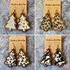 Wood Christmas Tree Dangle Earrings Women Leopard Grow Print Genuine Leather Christmas Earring New Year Ear Jewelry Gift