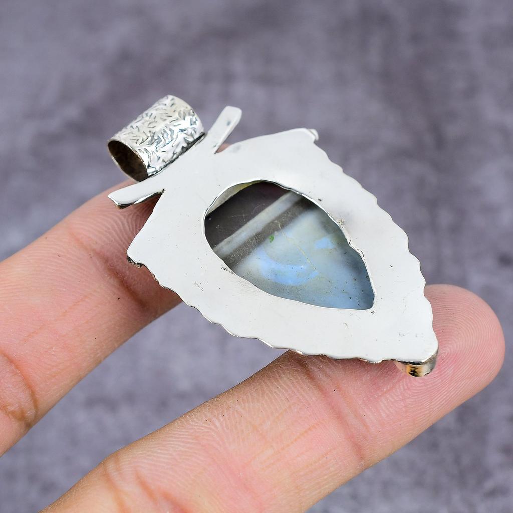 Natürlicher Owhyee Opal, Blauer Topas Edelstein 925 Sterlingsilber Anhänger 2,25" C6n73