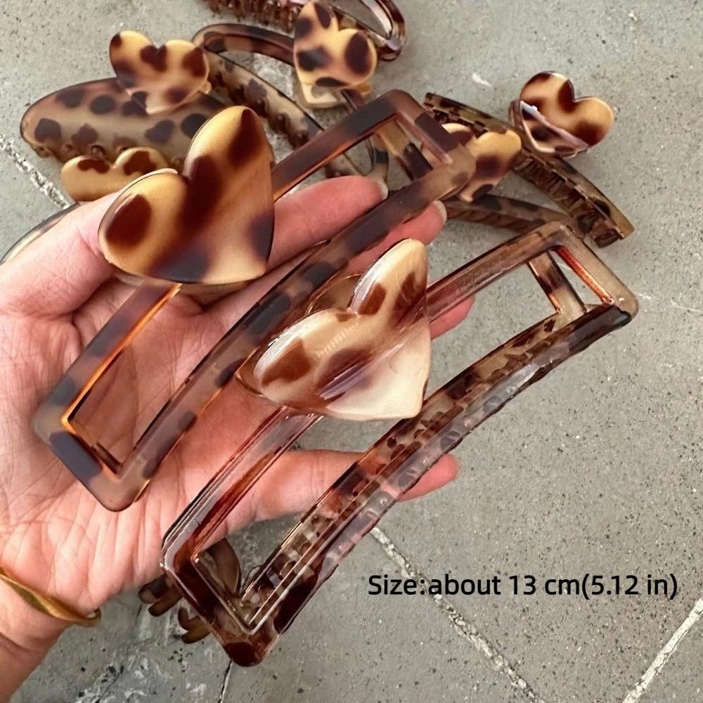 Heart Hair Claw Clips Leopard Print Large Hair Claw Retro Geometric Barrettes Headwear