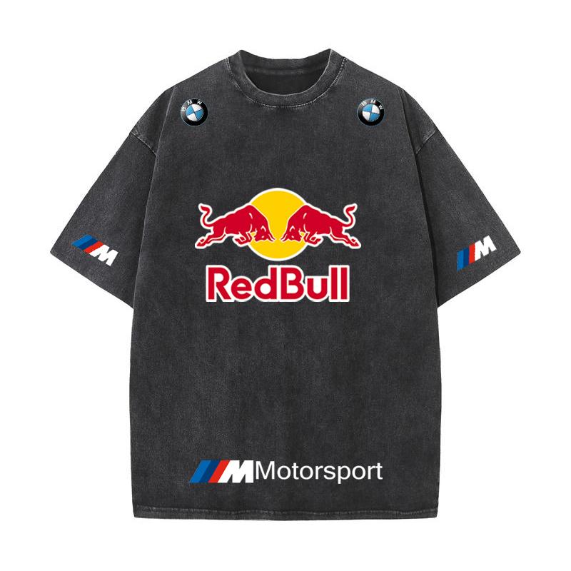 XHBM Estate Tuta da Corsa F1 Red Bull Manica Corta T-shirt Lavaggio Vintage Girocollo