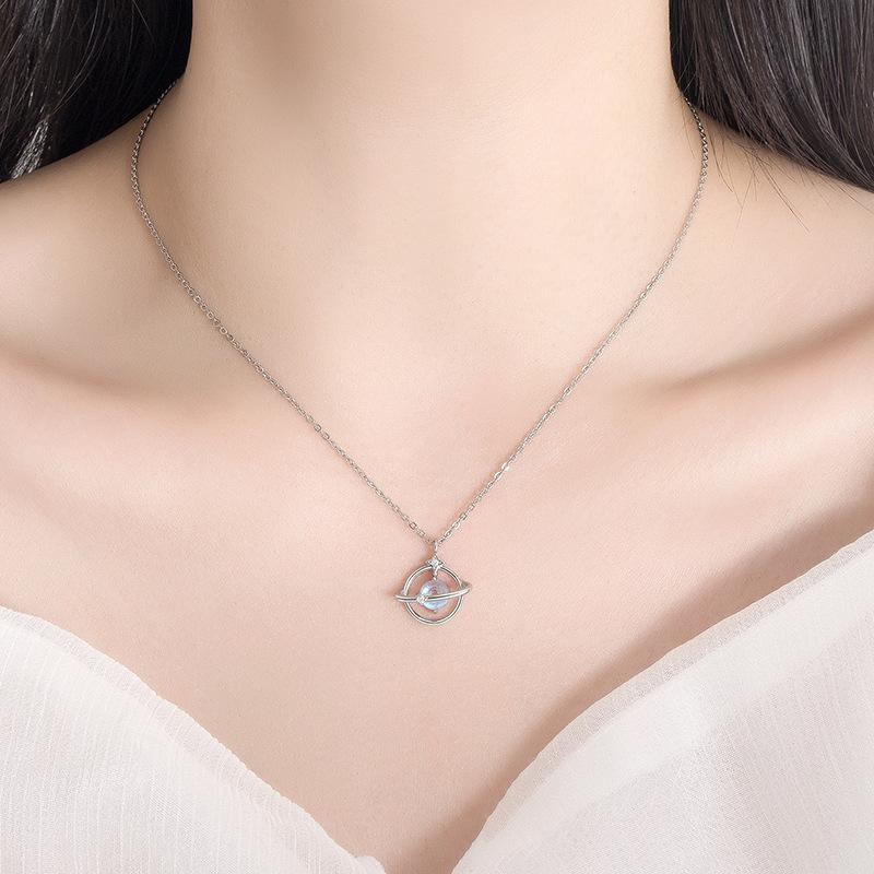 Moonstone Planet Set Necklace Stud Earrings Temperament With Dream Planet Style Women'S Light Luxury Jewelry