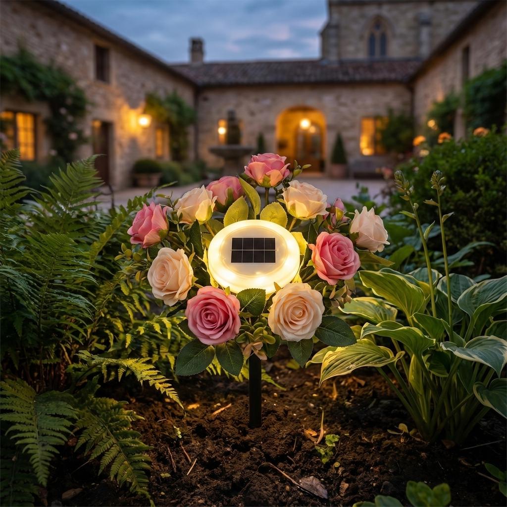 Solarbetriebene künstliche Blumen-Gartenleuchte, dekorative Pflanzenlampe für den Außenbereich mit Solarpanel für Hof, Weg, Rasen, Terrasse