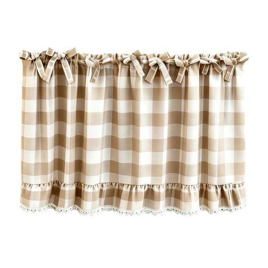 Küchenfenster Vorhänge Buffalo Check Schürze, Gerüschte Schürzen Gardine mit Spitzenbesatz und Schleifen, Polyester Baumwolle Lichtfilternd Stangentasche für Wohn