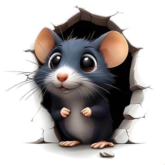 Waterproof PVC Wall Mural 3D Break Through Mouse Decal, Cute Rat Sticker, Versatile Room Ornament Self-Adhesive Removable Art Decor for Home