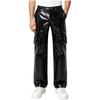 Mens Glossy PU Leather Cargo Pants Multi Pocket Straight Leg Punk Trousers Y2k Streetwear