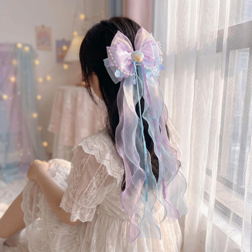 Starfish Organza Ribbon Hair Barrette Sweet Hairpin Cute Mermaid Bow Hair Clip Cosplay