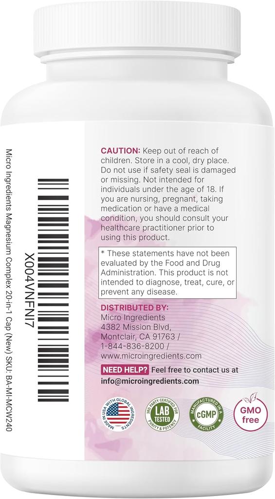 Women's 20-in-1 Magnesium Complex with D3, K2 & Ashwagandha, 240 Vegan Capsules