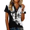 Damen modisches und lässiges Sommer V-Ausschnitt Patchwork Kurzarm Top mit floralem Druck