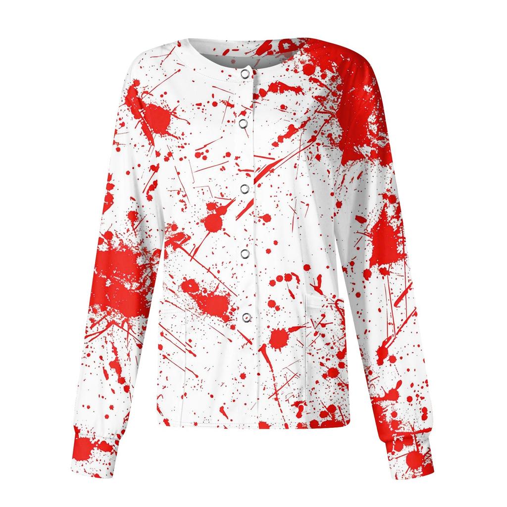 Women's Halloween Printed Casual Long-sleeved Single-breasted Work Uniform Cardigan Top