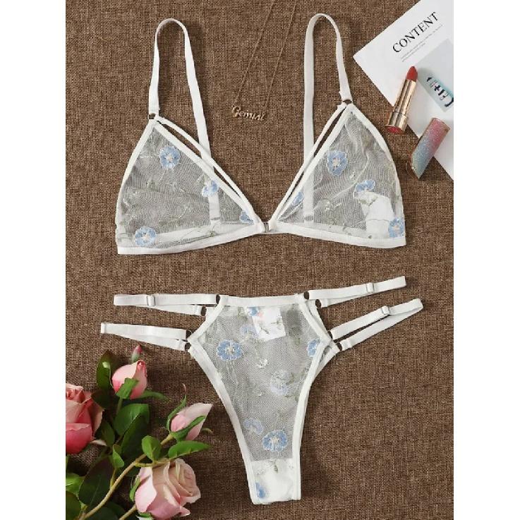 Women's Bra Set Women Three-point Transparent Sexy Lingerie Floral Embroidery Underwear Women Set Lace Spicy Underwear Kits