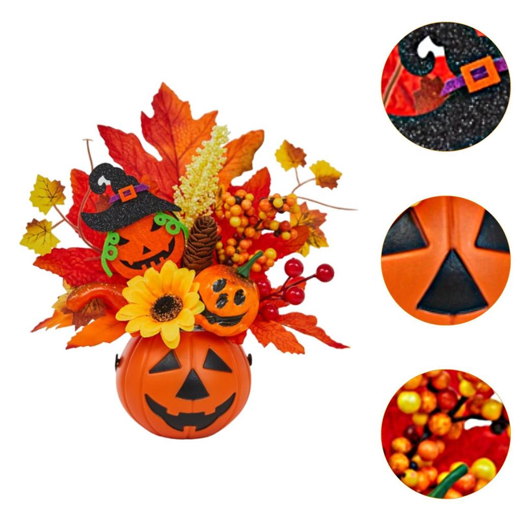 Foam Pumpkin with Bacca Flowers and Maple Leaves for Autumn Home Decoration
