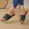 Comfortable Women's Black Faux Cover Slide Sandals | Flat Open-Toe Roman Beach Shoes for Vacation, Casual Outdoor Slippers with Rubber Sole